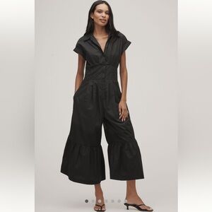 Anthropologie Pleated Shirting Wide leg Jumpsuit Black Size Medium NWT